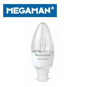 Megaman Bayonet Cap (B22) 7W LED Clear Candle Lamp (40W) - Dimmable