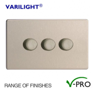 Varilight V-Pro Screwless LED Dimmer Switch 3 Gang (2 Way) - Metal Finish