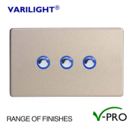 Varilight V-Pro Screwless Eclique LED Dimmer Switch 3 Gang (2 Way) - Metal Finish