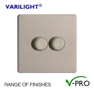 Varilight V-Pro Screwless LED Dimmer Switch 2 Gang (2 Way) - Metal Finish