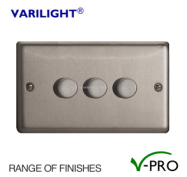 Varilight V-Pro Classic LED Dimmer Switch 3 Gang (2 Way) - Metal Finish