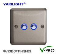 Varilight V-Pro Classic Eclique LED Dimmer Switch 2 Gang (2 Way) - Metal Finish