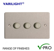 Varilight V-Pro Ultraflat LED Dimmer Switch 3 Gang (2 Way) - Metal Finish