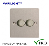 Varilight V-Pro Ultraflat LED Dimmer Switch 2 Gang (2 Way) - Metal Finish